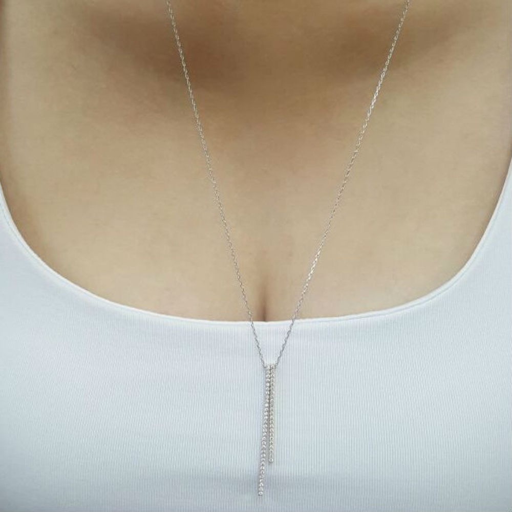 925 Silver Vertical Double Bar Necklace